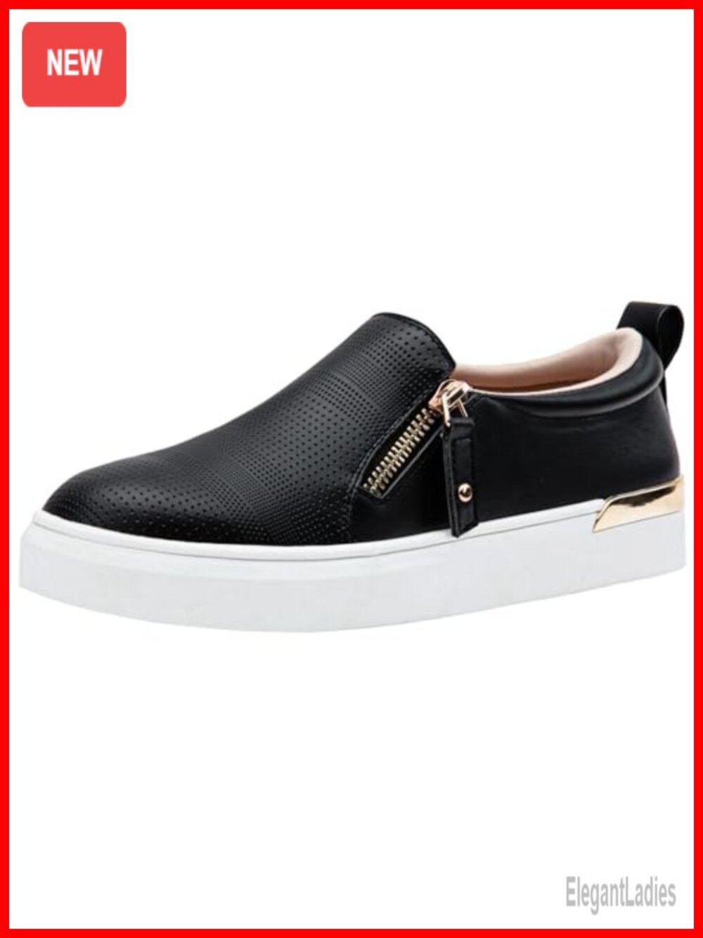 Women's Lightweight Slip-On Faux Leather Fashion Sneakers with Side Zipper